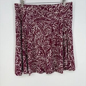 Ann Taylor LOFT White Dark Pink Floral Skirt LP Large Petite Boho Preppy‎ Summer